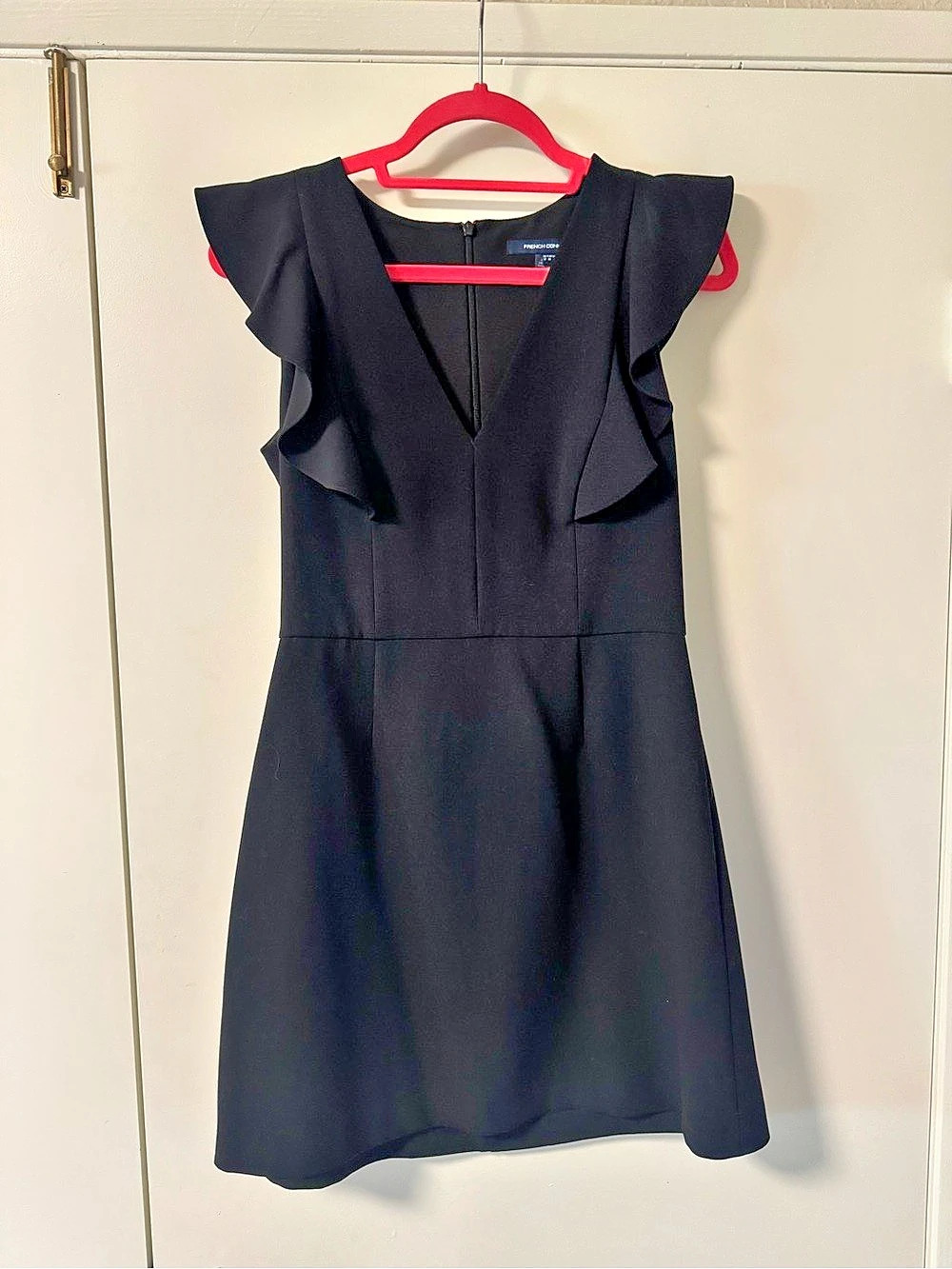 French Connection Whisper Ruffle Cap Sleeve A-Line Minidress Mini Dress Black